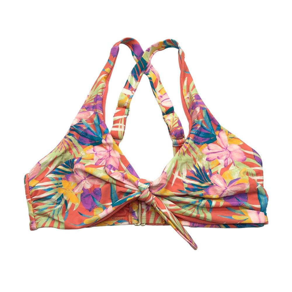 Time And Tru Tropical Floral Print Bikini Top With Adjustable Straps Coral M